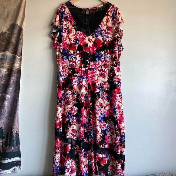 NWT Torrid Skater Midi Dress-Studio Knit Lace Floral Black Size 4X - Picture 2 of 11